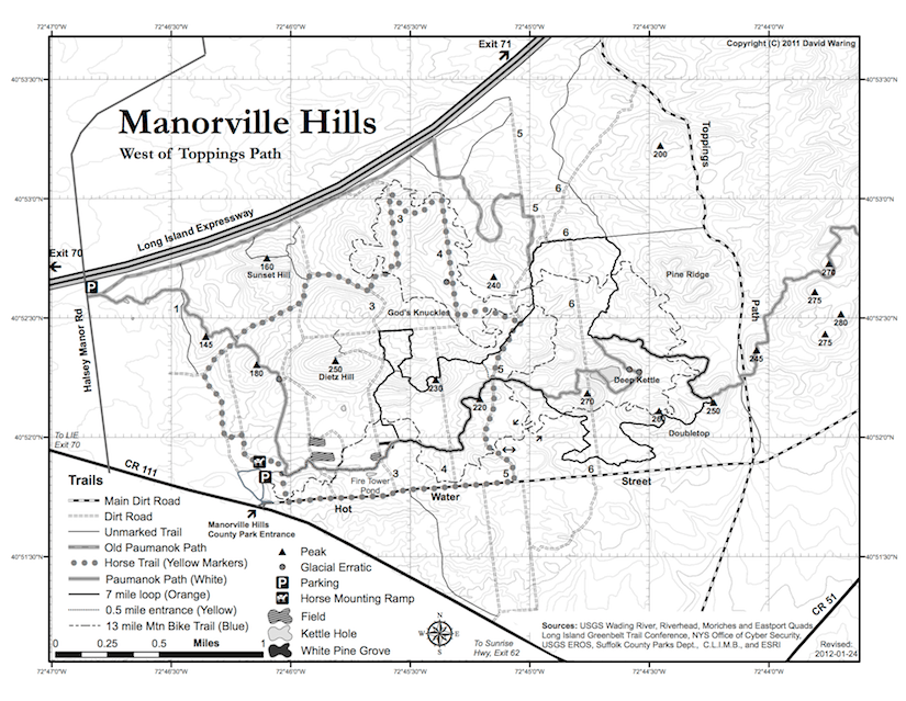 Black and White Trail Map with Grid and Elevation